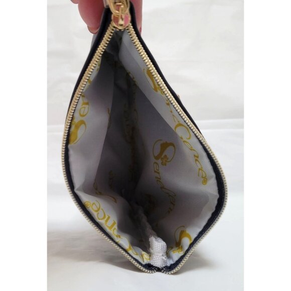 SeneGence Dark Navy Blue Square Leather Zippered Cosmetic Makeup Bag - Picture 3 of 3